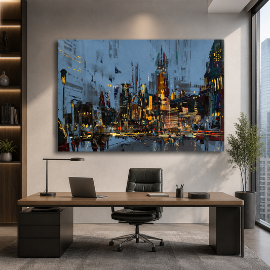 Urban Nightscape Abstract City Canvas Wall Art Painting