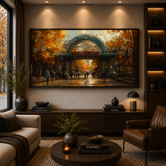 Autumn Street Market Canvas Wall Art for Luxury Interiors
