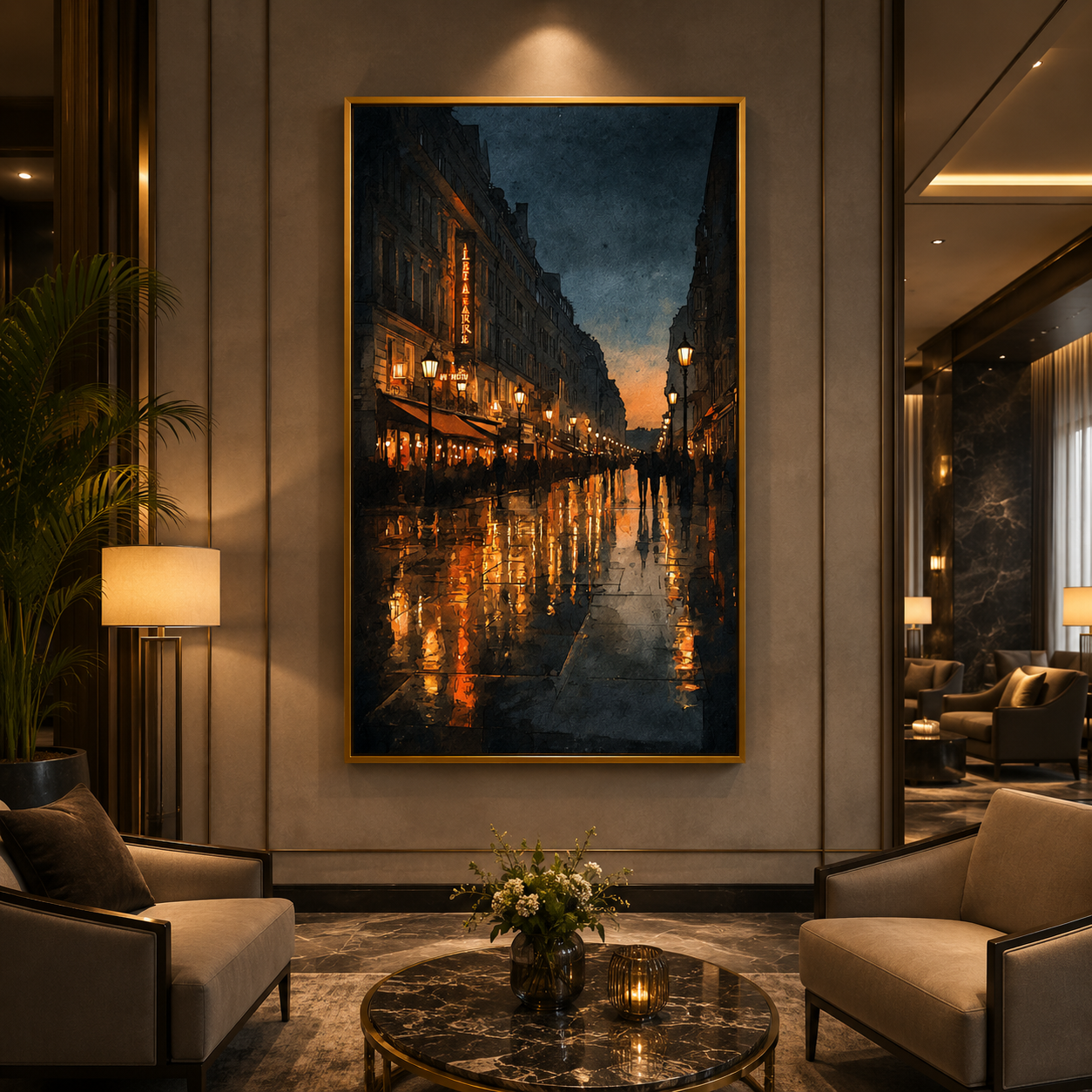Moody Rainy Night Street Canvas Wall Art