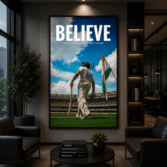 Believe Rohit Sharma Cricket Motivational Canvas Wall Art Print