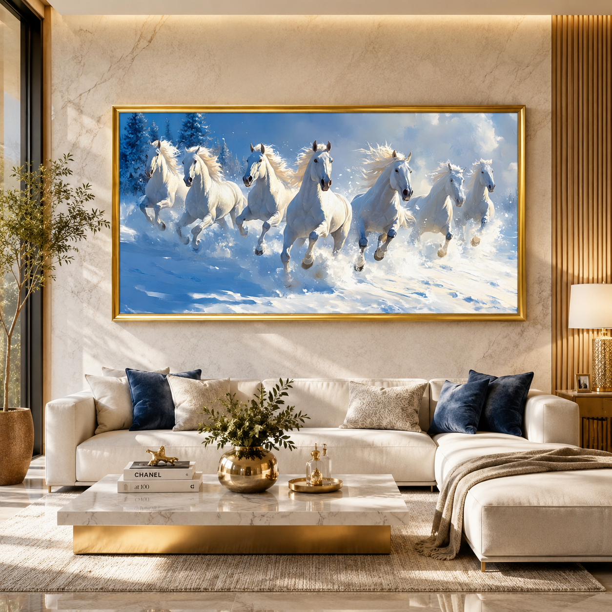 7 Horse Canvas Painting for Prosperity and Success Decor
