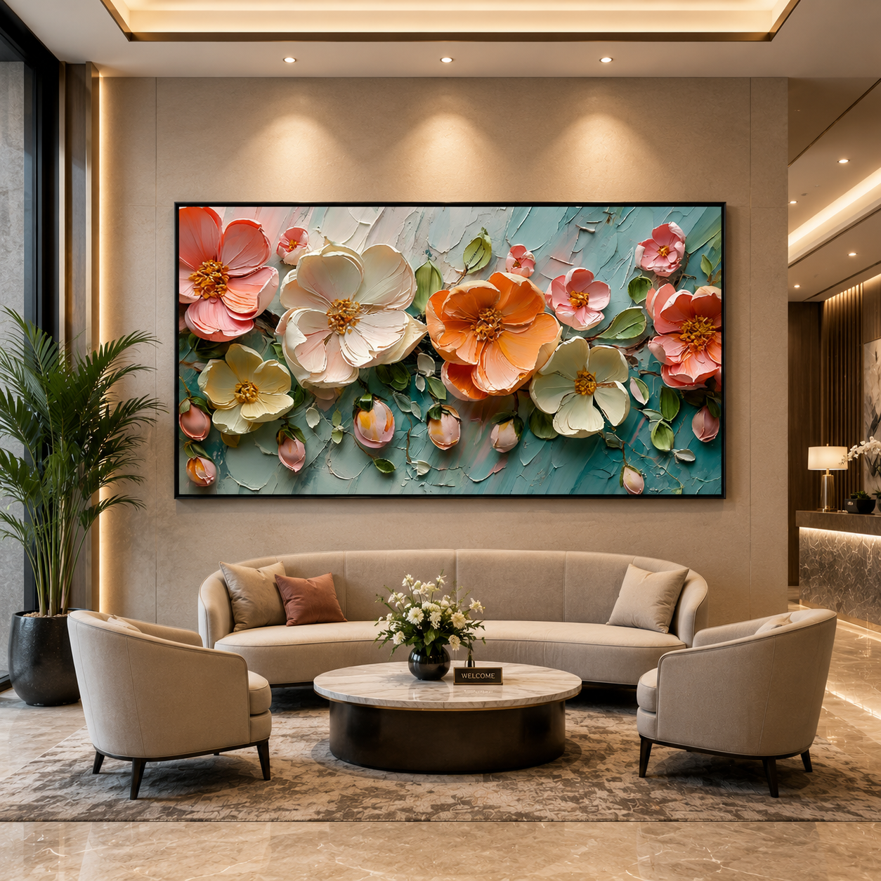 Luxury Coral Floral Abstract Wall Art Canvas for Modern Interiors