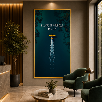 Believe In Yourself And Fly Motivational Airplane Wall Art Poster