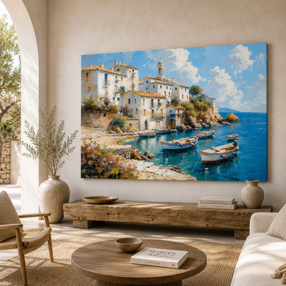 Mediterranean Coastal Village Canvas Wall Art