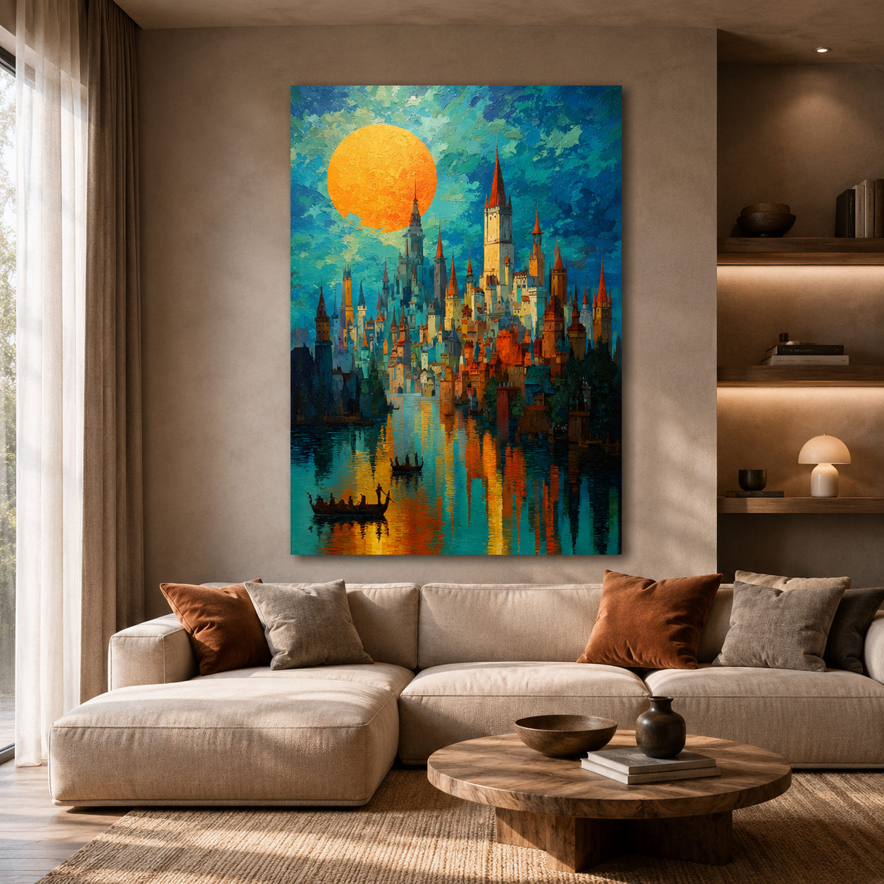 Moonlit Fantasy Castle Canvas Art – Colorful Dreamscape Wall Decor