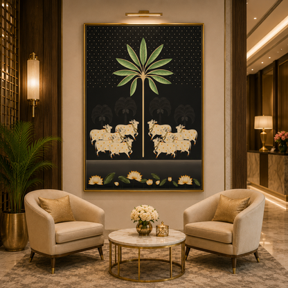 Sacred Cow Palm Tree Midnight Heritage Canvas Wall Art