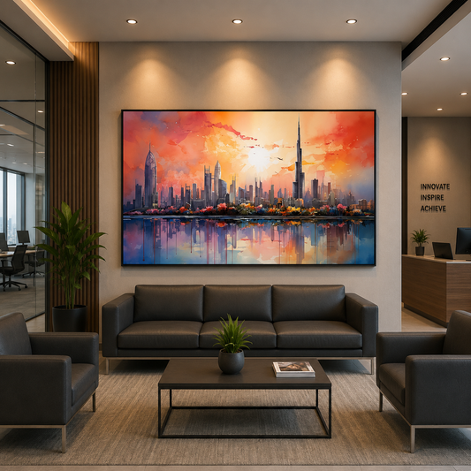 Modern Sunset Skyline Abstract Canvas Wall Art Painting