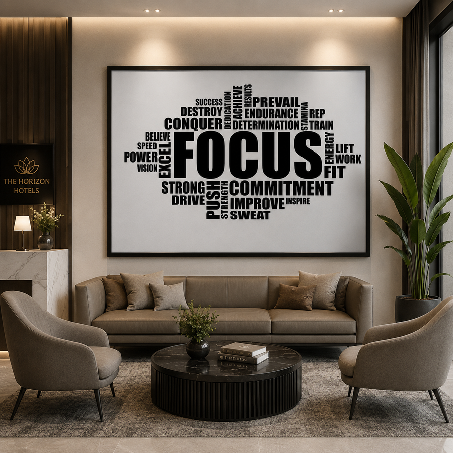 Focus Motivational Typography Canvas Wall Art for Office & Gym