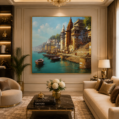 Banaras Ghats Spiritual Wall Canvas Art for Elegant Home Decor