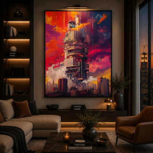 Futuristic Cyberpunk Tower Canvas Wall Art