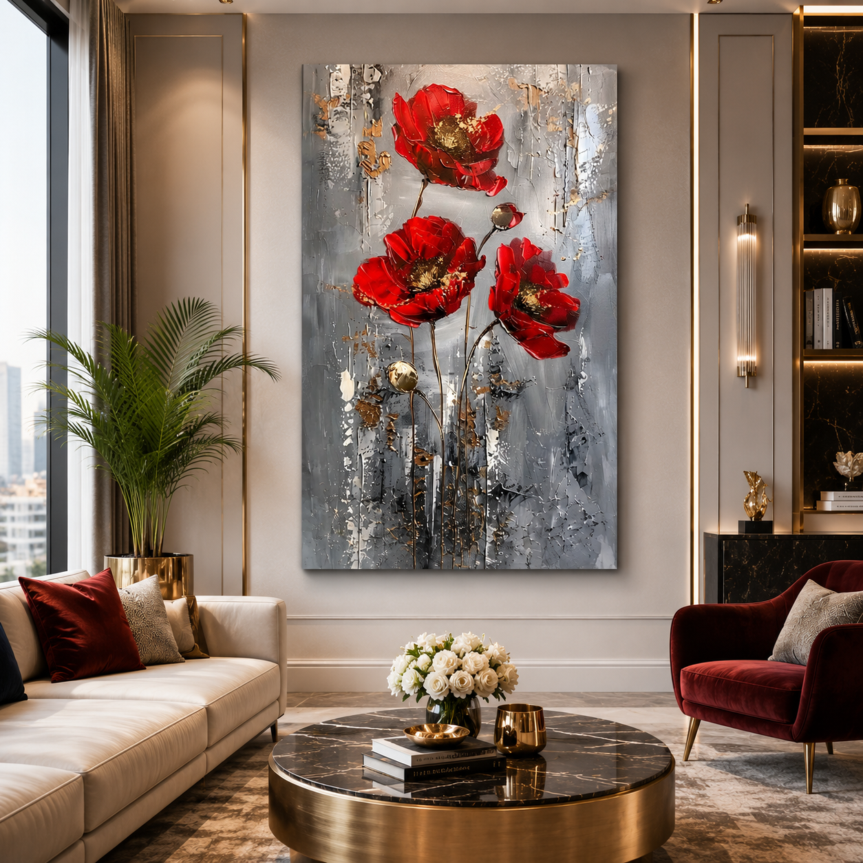 Elegant Red Poppy Flower Canvas Wall Art for Modern Interiors