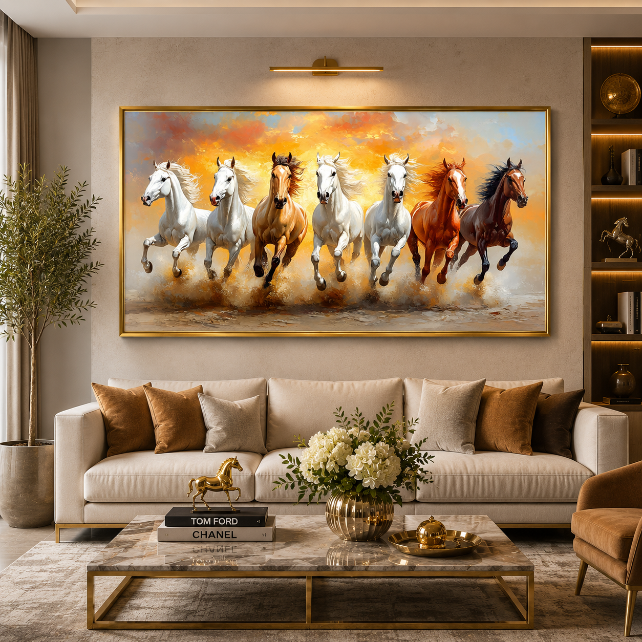 Seven Horse Wall Art Painting for Positive Energy Decor