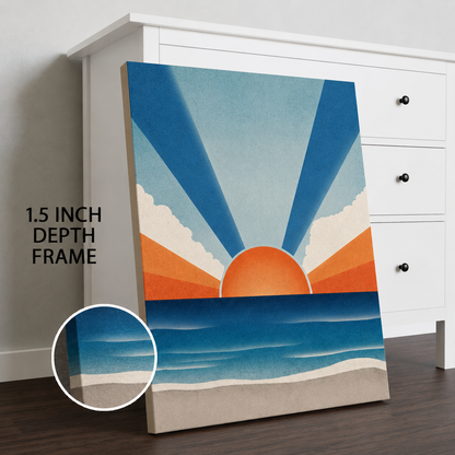 Retro Coastal Sunset Wall Art Canvas for Modern Living Room Decor