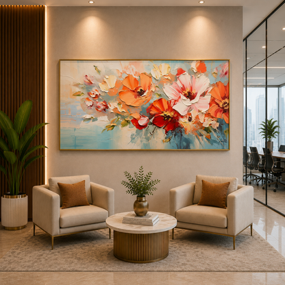 Modern Orange Floral Abstract Canvas Wall Art for Luxury Décor