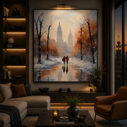 Winter City Park Canvas Wall Art
