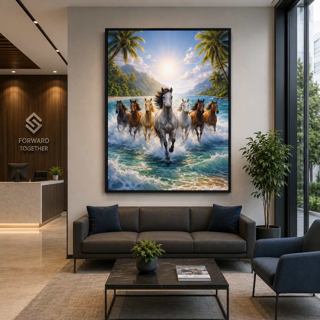 7 Horse Vastu Wall Painting Canvas Art for Elegant Interiors