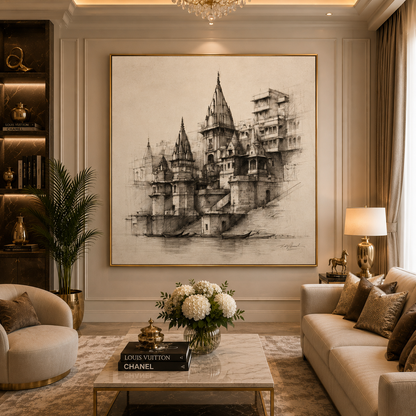 Banaras Ghats Elegant Wall Canvas Art for Luxury Home Decor
