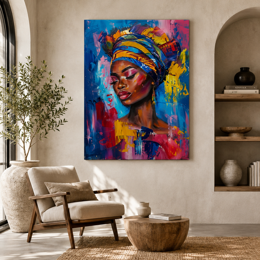 Colorful African Woman Abstract Canvas Wall Painting for Home Decor