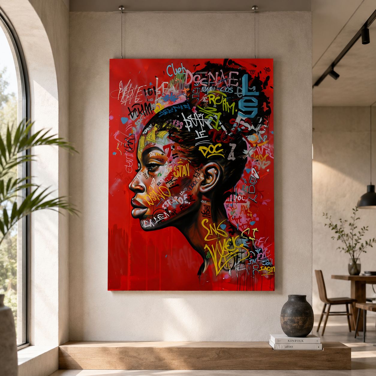 Modern Graffiti Woman Portrait Canvas Wall Art Painting