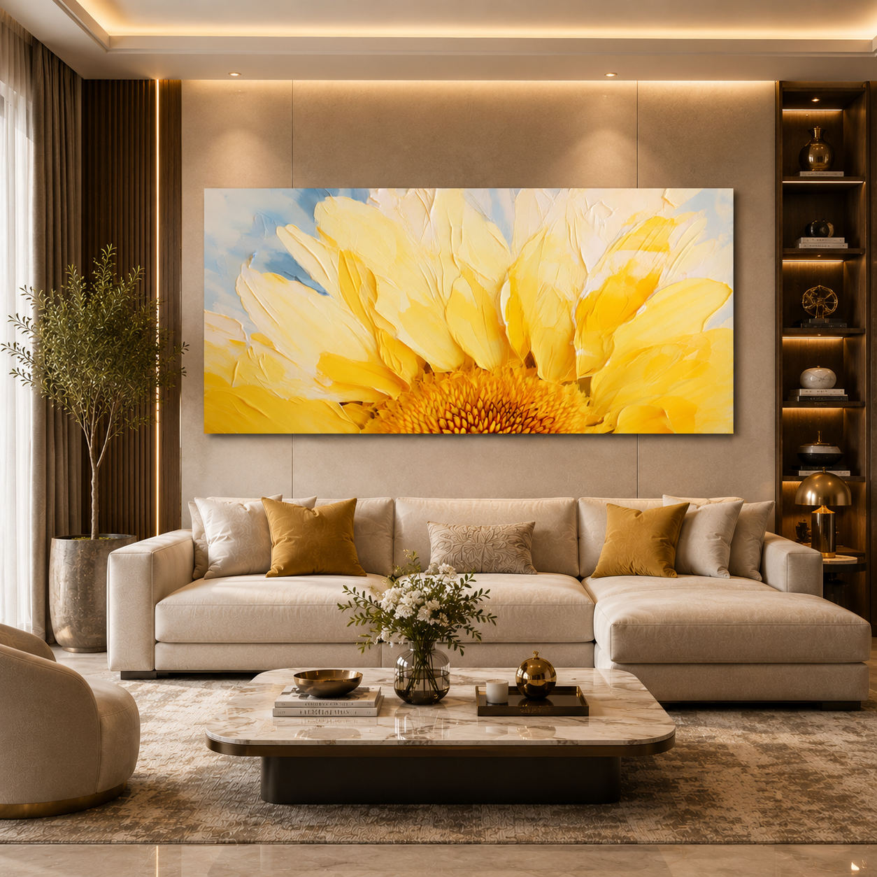 Bright Yellow Sunflower Canvas Wall Art for Modern Luxury Interiors
