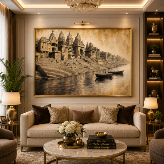 Banaras Ghats Traditional Canvas Art for Home Wall Decoration