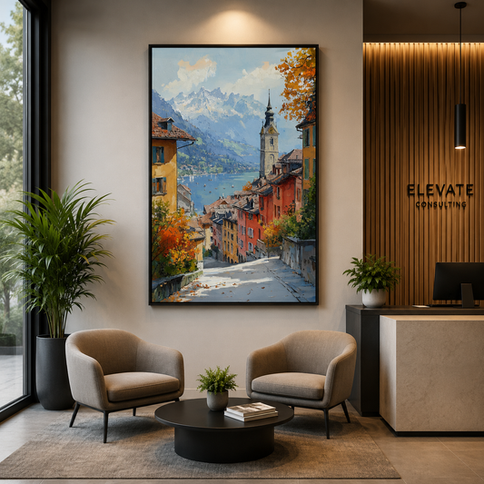 Scenic European Village Landscape Canvas Wall Art