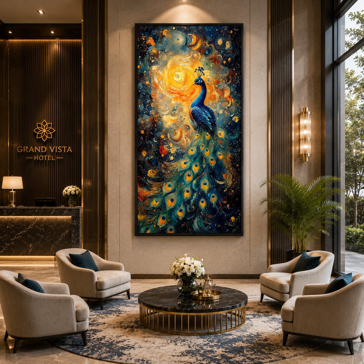 Royal Peacock Wall Painting for Living Room Decoration