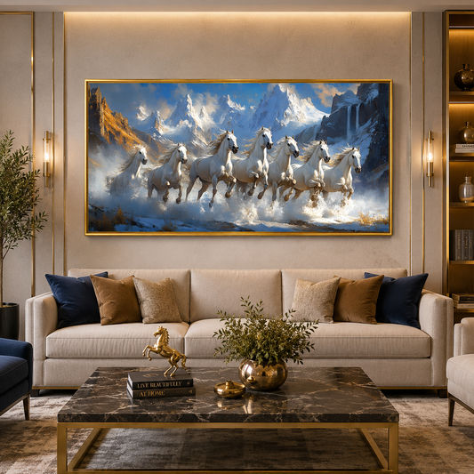 Seven Horse Vastu Wall Painting for Modern Home Decor