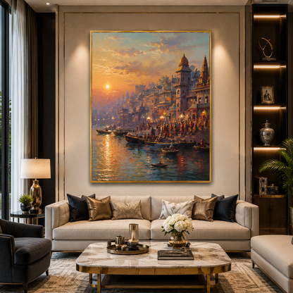 Banaras Ghats Artwork Canvas Painting for Premium Wall Decor