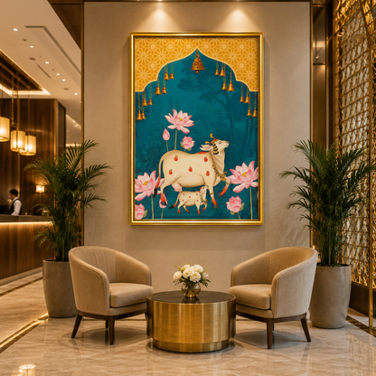 Sacred Cow & Lotus Temple Bells Heritage Wall Art