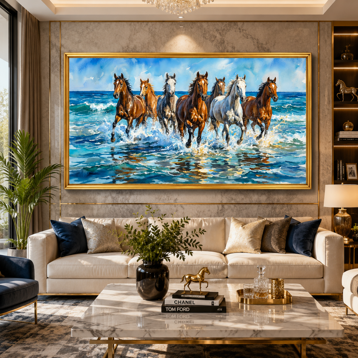 7 Horse Vastu Canvas Painting for Home & Office Wall Decor