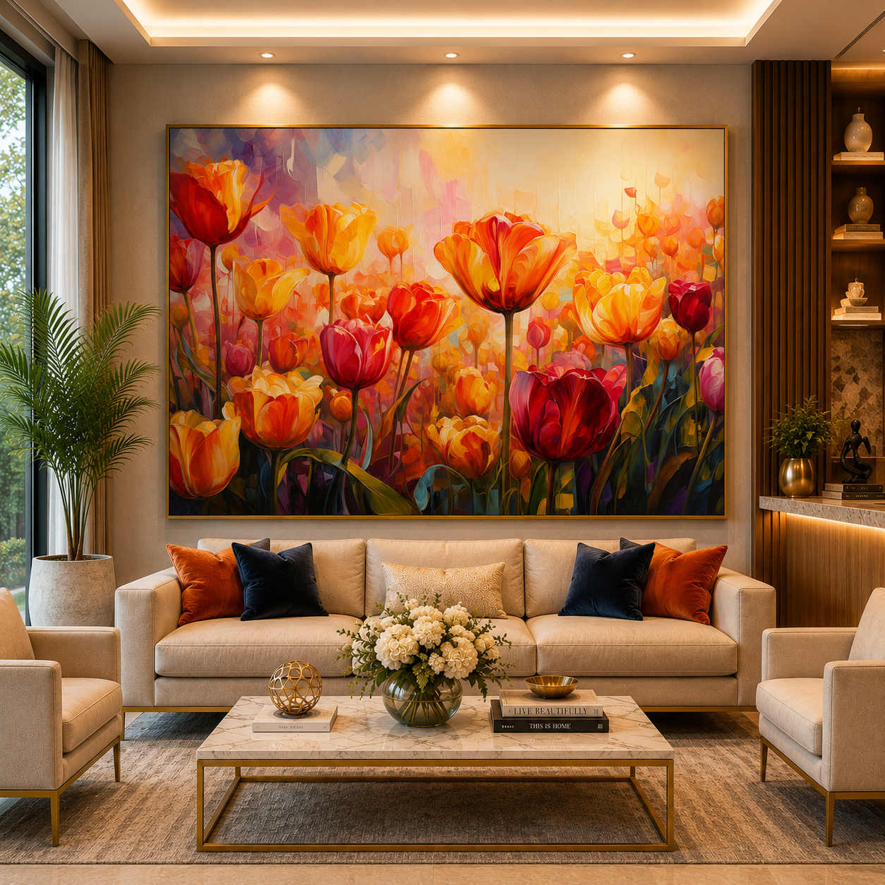 Vibrant Tulip Field Canvas Wall Art for Luxury Interior Décor