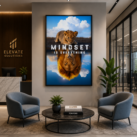 Mindset Is Everything Lion Reflection Motivational Wall Art Print