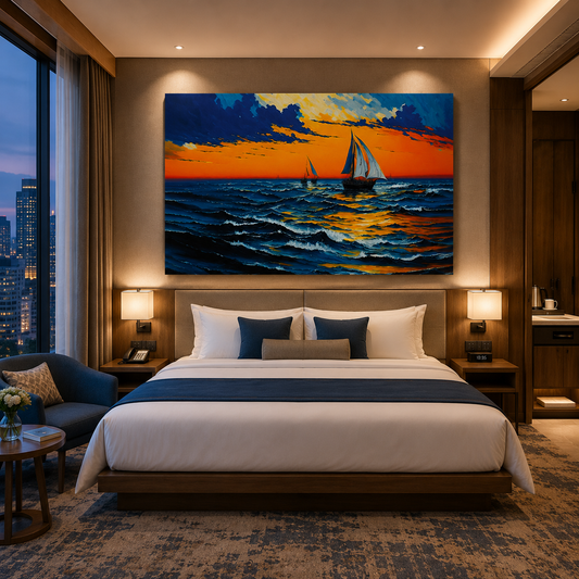 Sunset Sailing Ocean Canvas Wall Art Painting For Home Decor