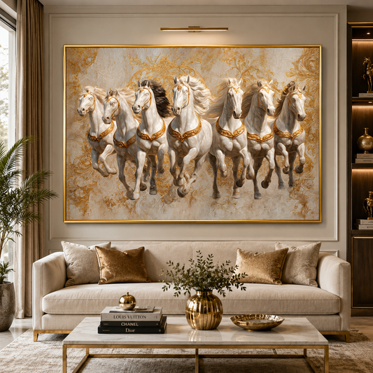 Seven Horse Vastu Wall Art Canvas Painting for Modern Decor