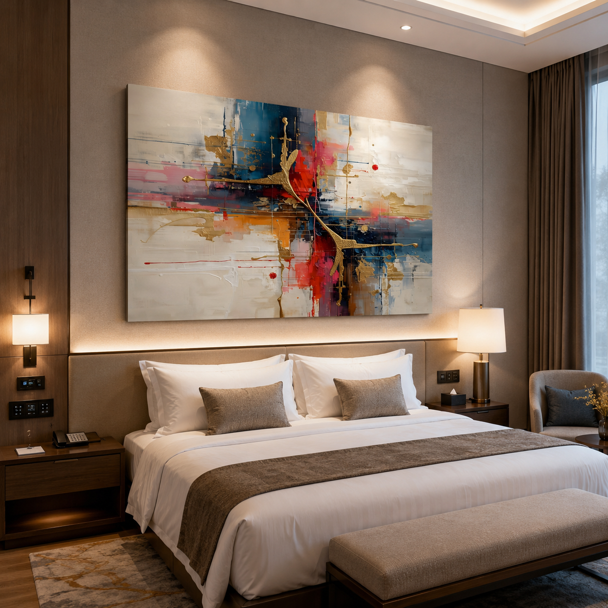 Modern Fusion Abstract Canvas Wall Art with Gold Accents