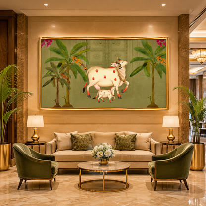Traditional Cow & Calf Nature Wall Art for Living Room Decor