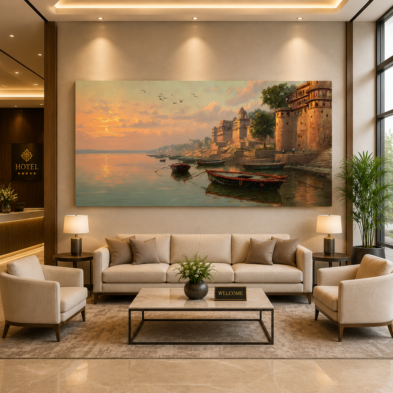 Banaras Ghats Canvas Art Painting for Luxury Home Wall Decor