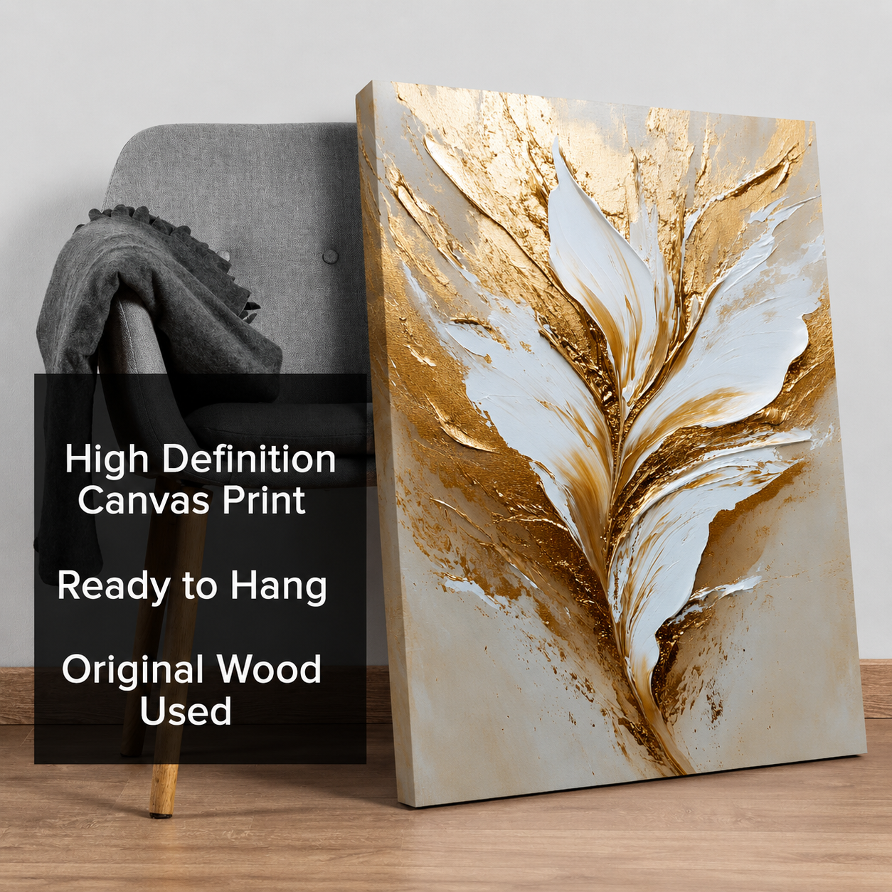 Luxury White & Gold Floral Abstract Canvas Wall Art for Modern Decor