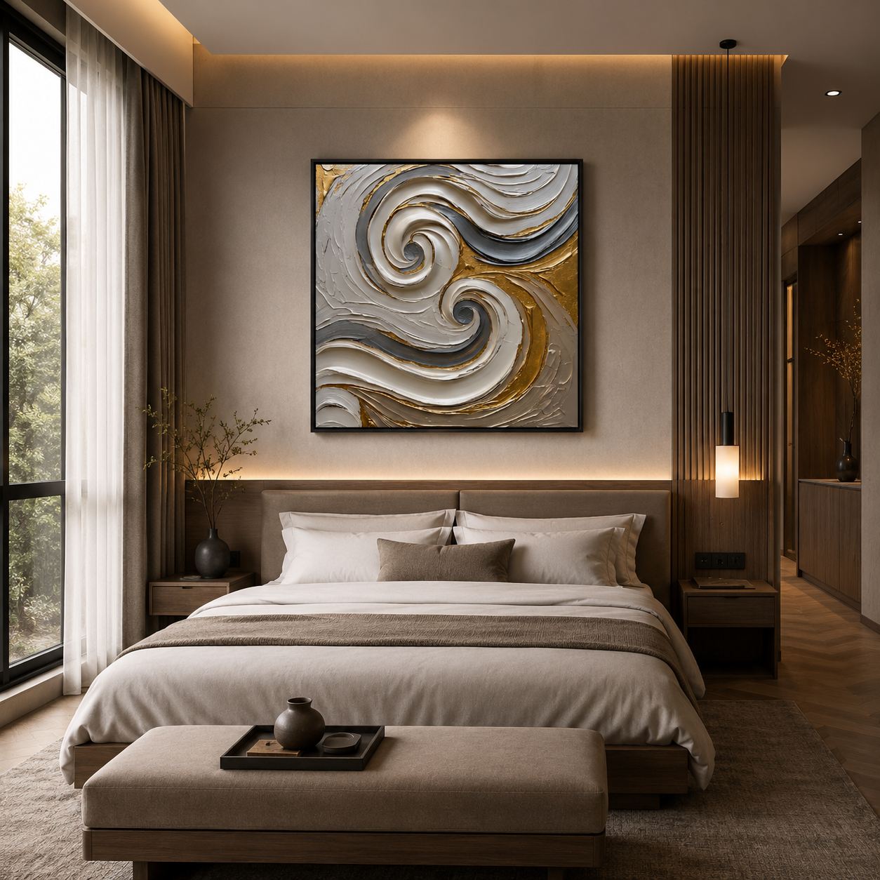 Golden Swirl Abstract Wall Art – Luxury Textured Modern Canvas