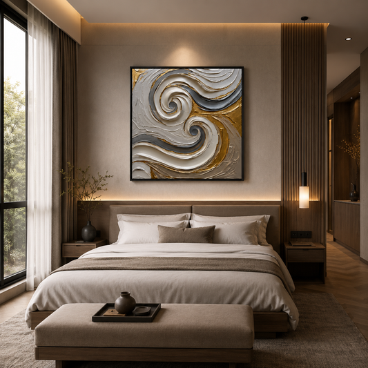 Golden Swirl Abstract Wall Art – Luxury Textured Modern Canvas