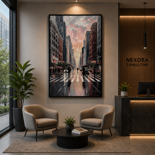 Rainy City Street Canvas Wall Art