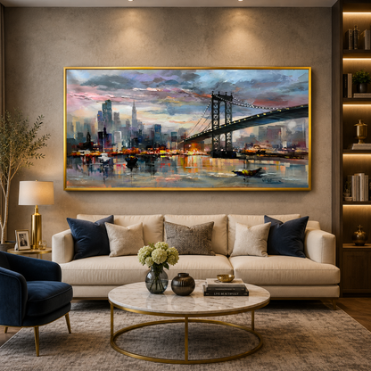 Modern City Bridge Skyline Abstract Canvas Wall Painting