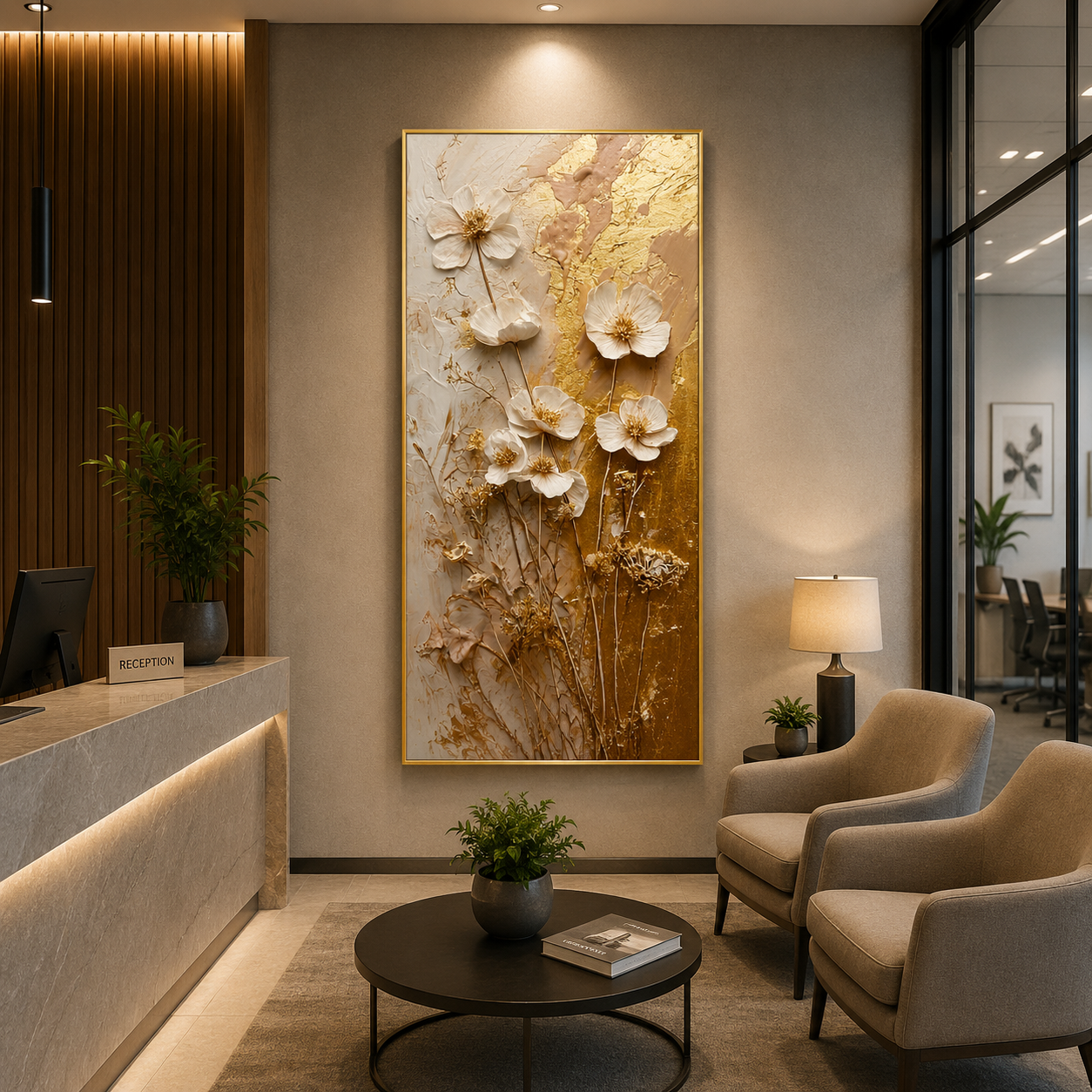 Golden Wildflower Vertical Canvas Wall Art for Luxury Interiors
