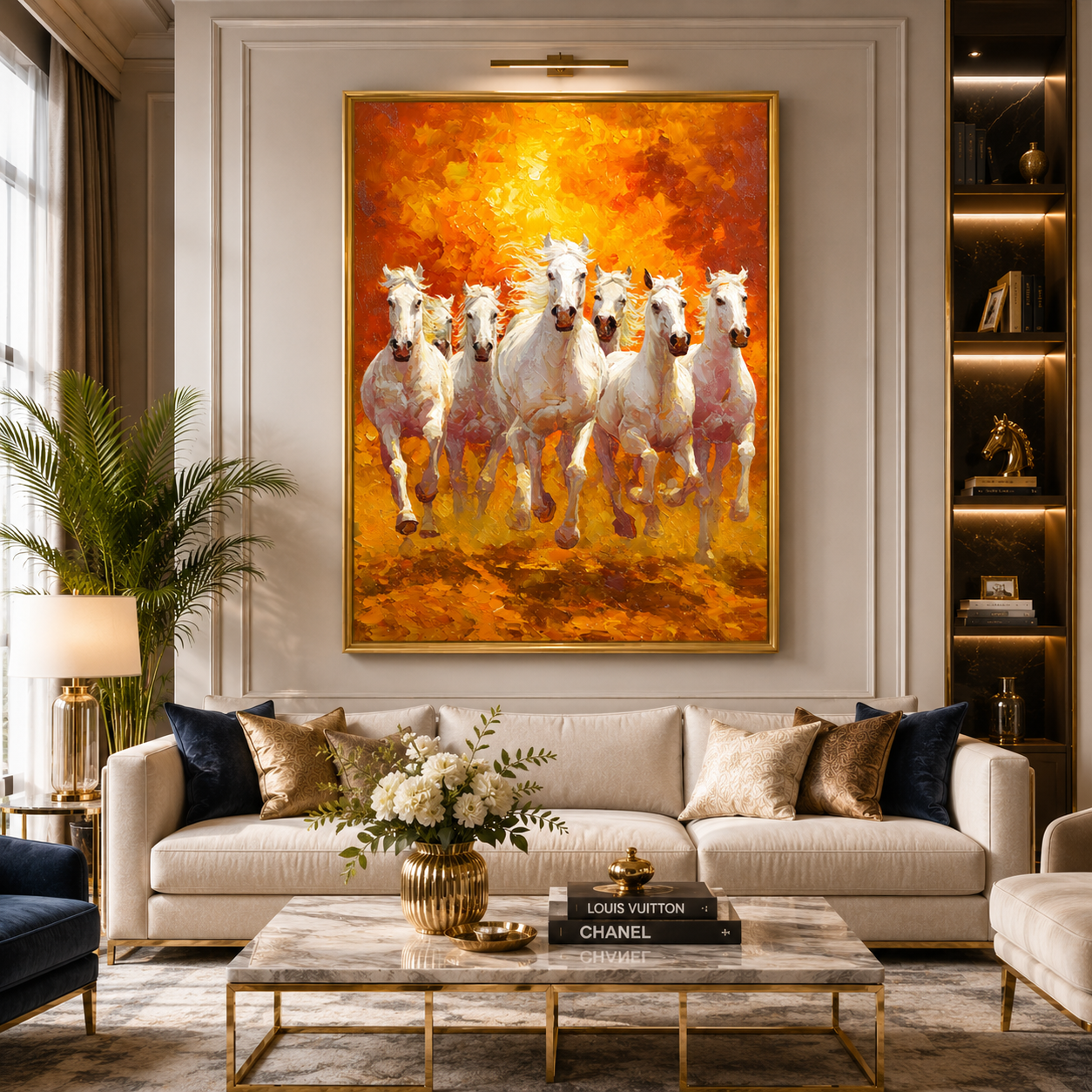 Seven Running Horses Canvas Painting for Luxury Wall Decor