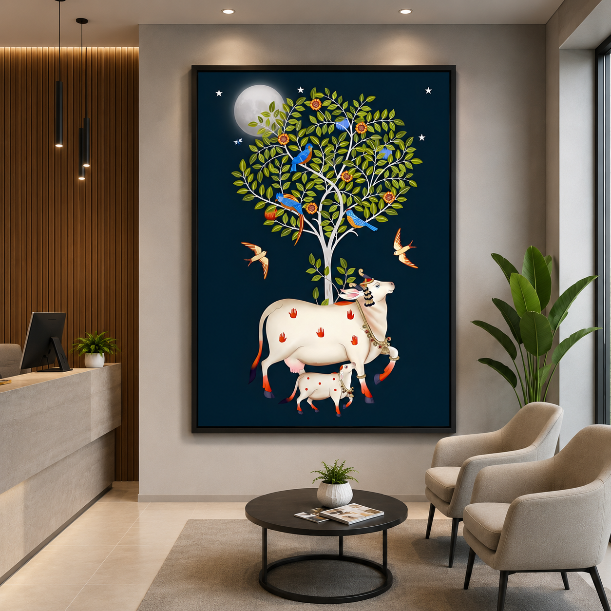 Sacred Cow Tree of Life Moonlight Canvas Wall Art