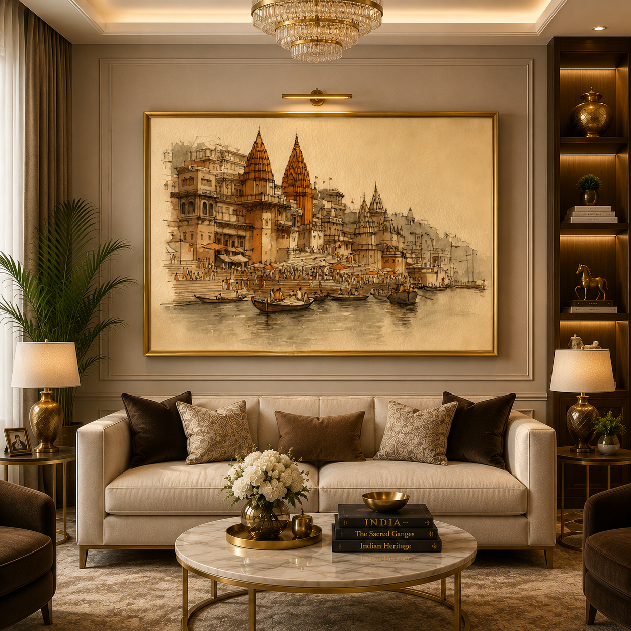 Banaras Ghats Designer Canvas Painting for Luxury Wall Decor