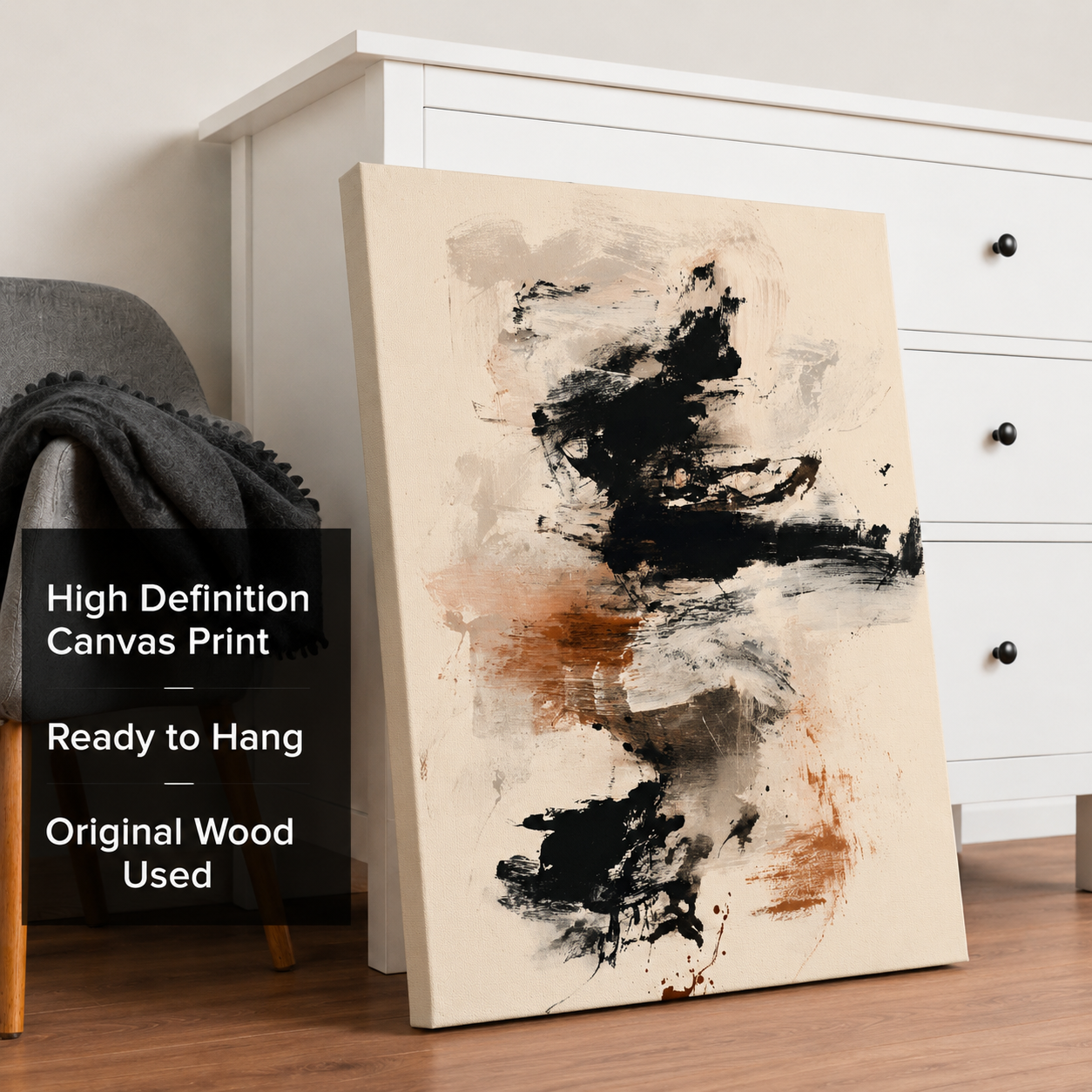 Modern Neutral Abstract Brush Stroke Canvas Wall Art