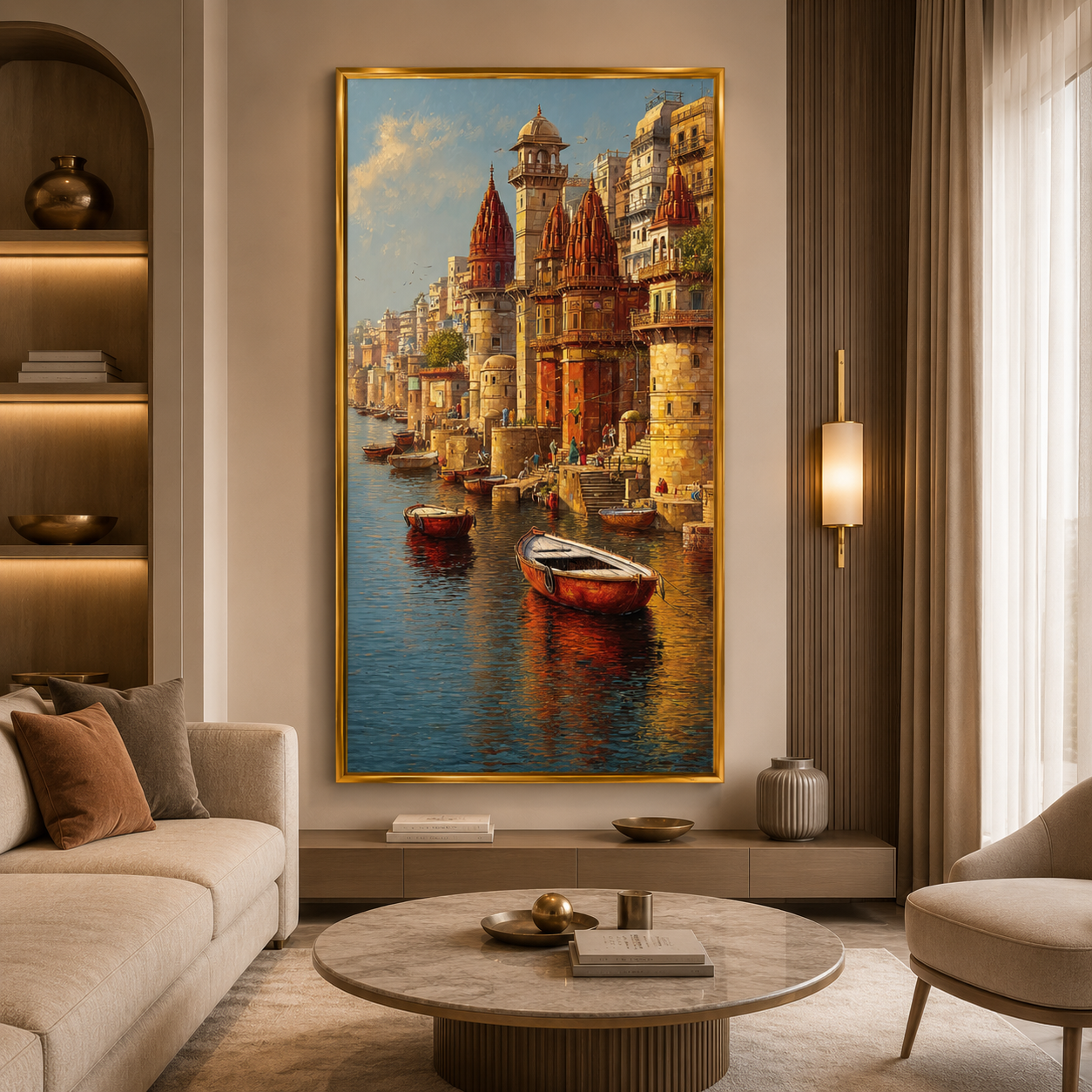 Banaras Ghats Painting Canvas Wall Art for Home Decor