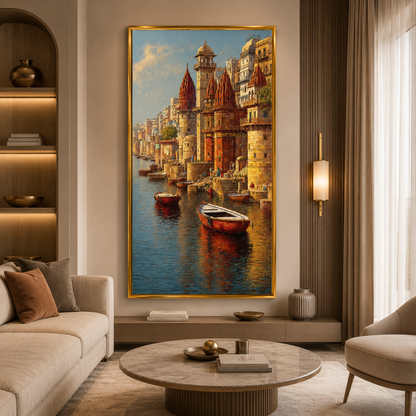 Banaras Ghats Painting Canvas Wall Art for Home Decor